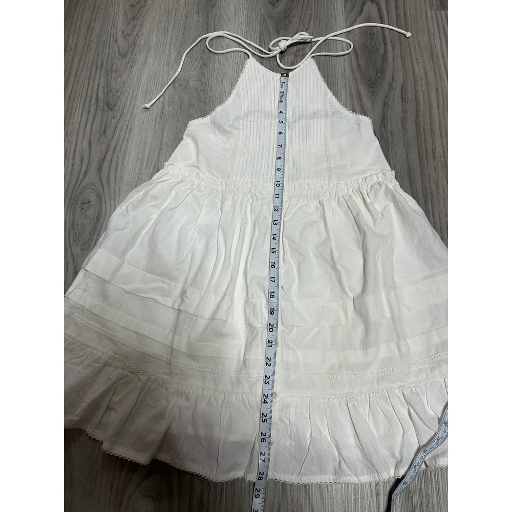 Free People White Cotton Halter Mini Dress Boho Pintuck Lace Trim XS NEW - Picture 5 of 8